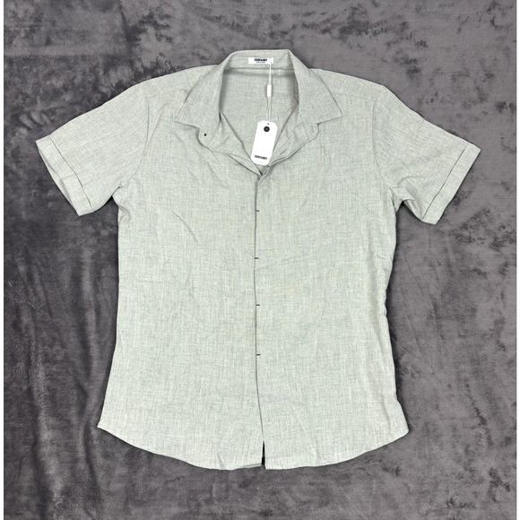 NWT COOFANDY Mens Linen Short Sleeve Summer Button Down Beach Shirt Green Medium - Picture 1 of 6